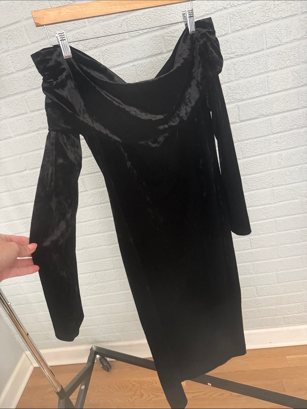 BCBG Generation Black Velvet Off-Shoulder Midi Dress